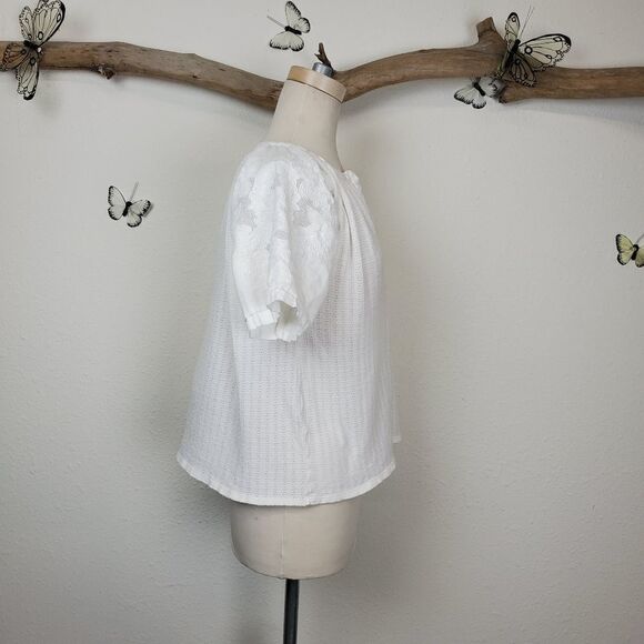 Lucky brand white tunic with sheer puff sleeve - Picture 7 of 8